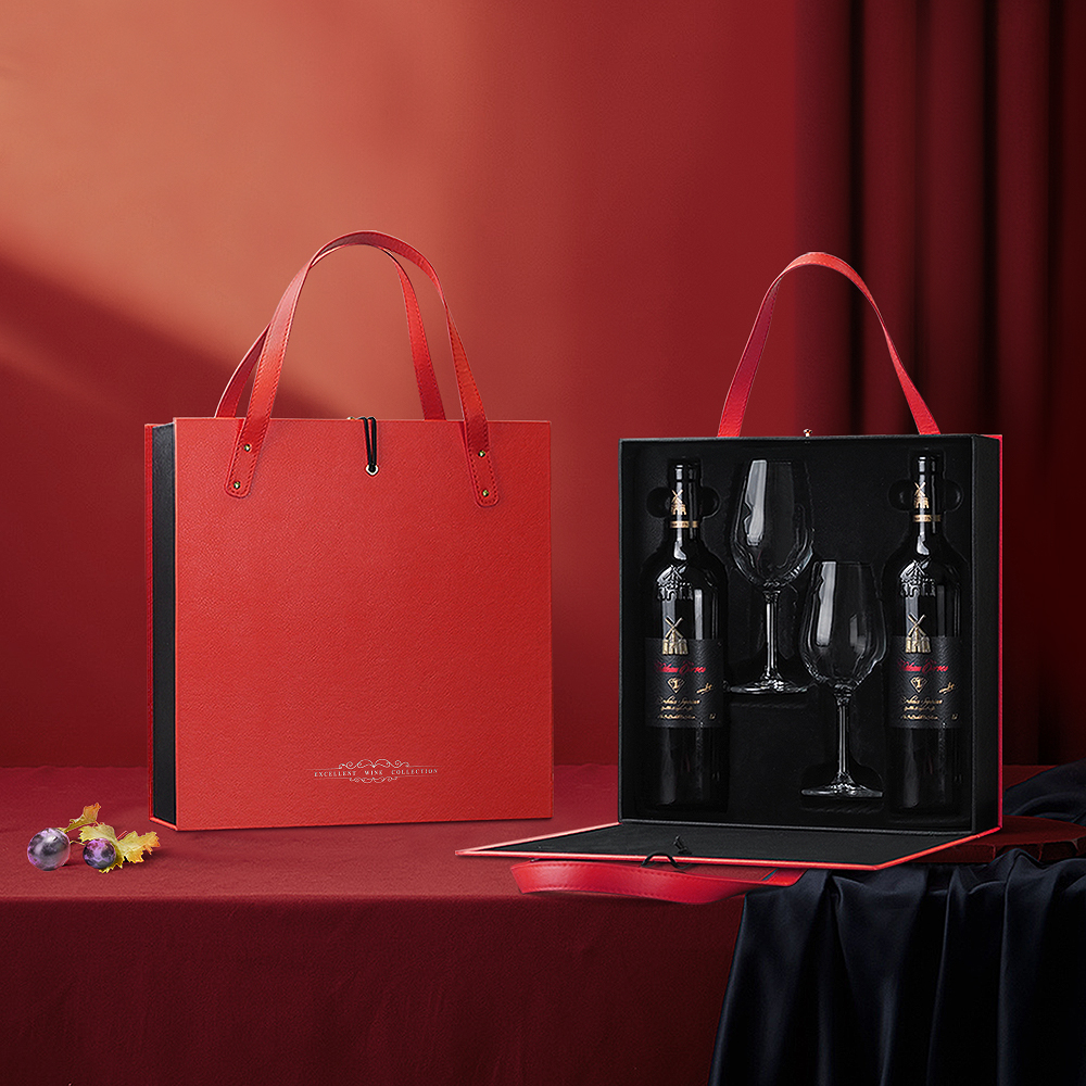 Double wine gift box with wine glass 